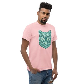 Akita in tribal pattern with pastel greens and blues