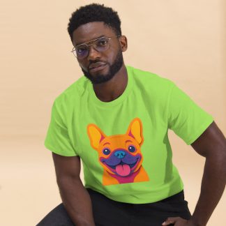 French Bulldog in paper cutout style with bright colors