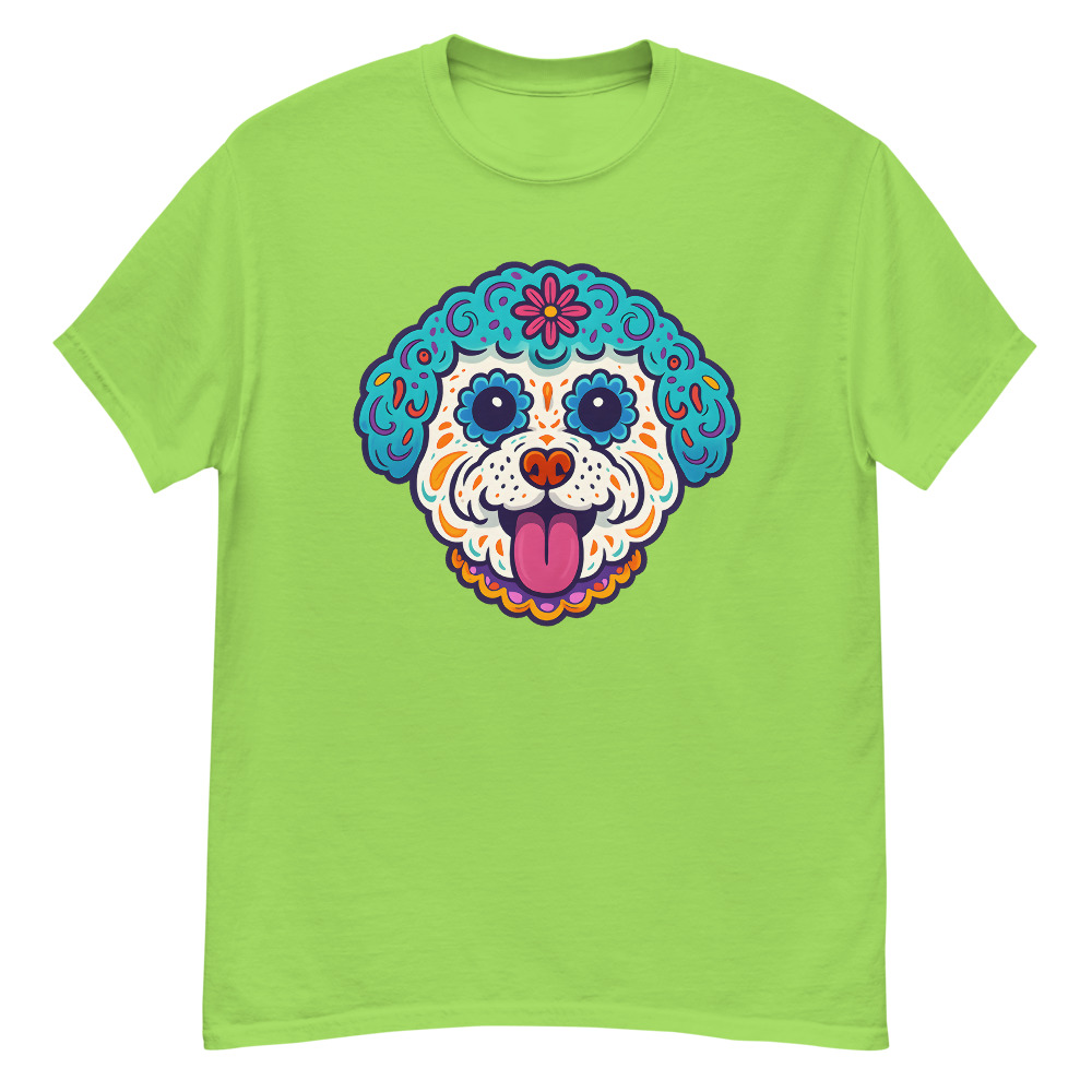 Bichon Frise in Day of Dead style with bright colors