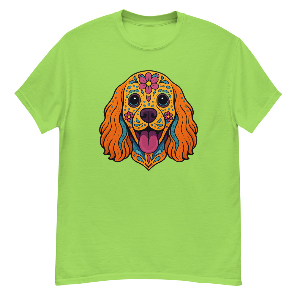 Cocker Spaniel in Day of Dead style with bright colors