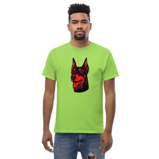Doberman Pinscher in Pop Art style with bright red and deep black colors