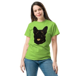 French Bulldog in whimsical fantasy style with black and gold colors