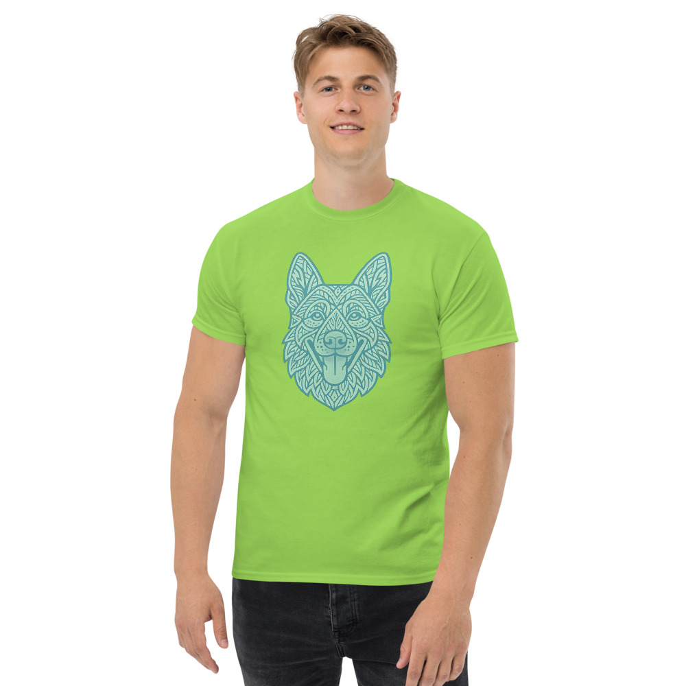 German Shepherd in tribal pattern with pastel greens and blues - Image 7