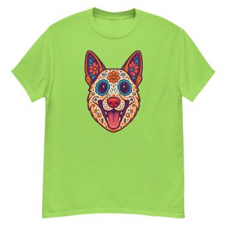 German Shepherd in Day of Dead style with bright colors