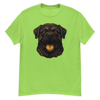 Mastiff in whimsical fantasy style with black and gold colors