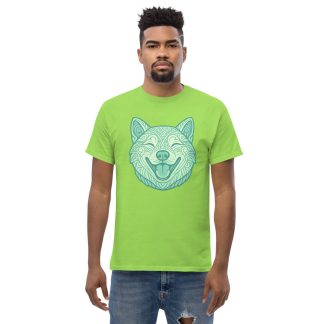 Shiba Inu in tribal pattern with pastel greens and blues