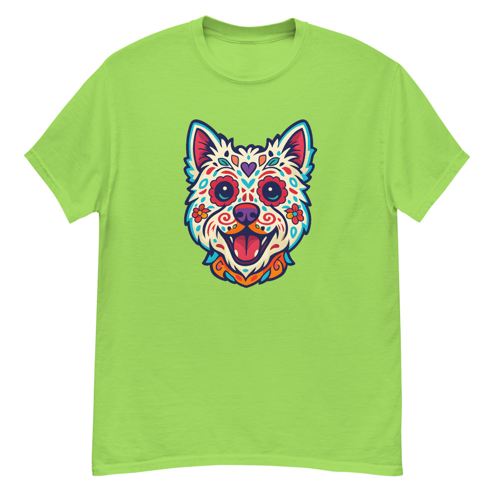 West Highland White Terrier in Day of Dead style with bright colors