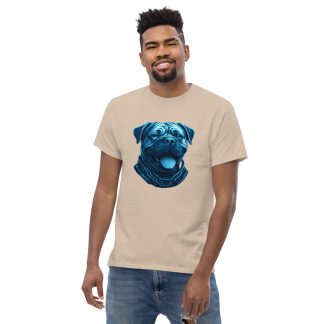 Bullmastiff in futuristic cyberpunk style with steel silver and electric blue