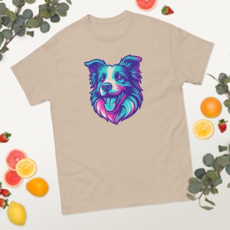 Border Collie in vaporwave style with pink and teal colors