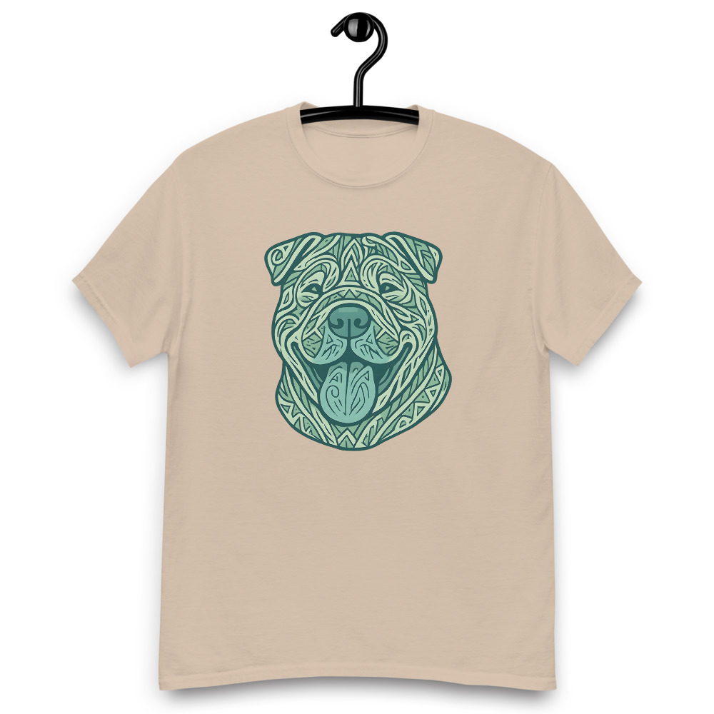 Chinese Shar-Pei in tribal pattern with pastel greens and blues
