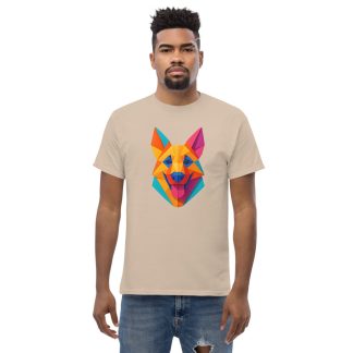 German Shepherd in origami paper style with bright colors