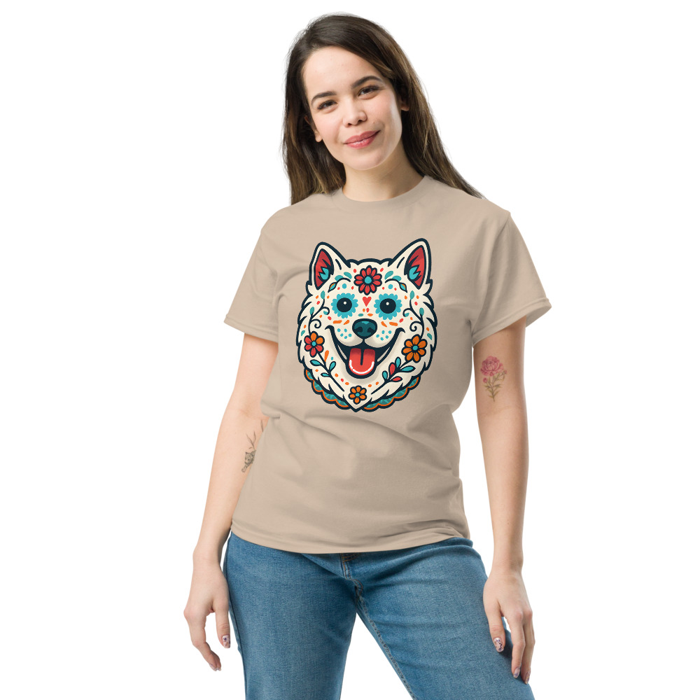 Samoyed in Day of Dead style with bright colors