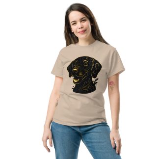 Vizsla in whimsical fantasy style with black and gold colors