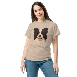 Border Collie in felt craft style with soft fabric colors