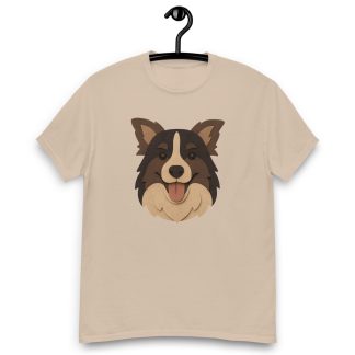 Border Collie in cut paper collage style with mixed craft-paper palette