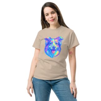 Border Collie in holographic style with iridescent rainbow colors