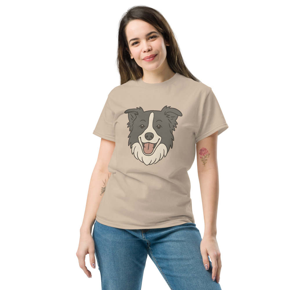 Border Collie in scientific diagram style with muted colors