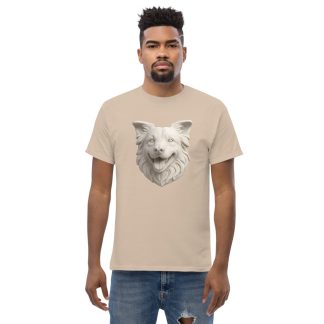 Border Collie in marble sculpture style with white stone palette