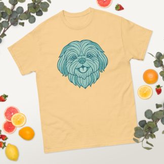 Shih Tzu in tribal pattern with pastel greens and blues