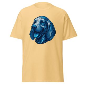 Basset Hound in Cyberpunk style with Steel Silver and Electric Blue