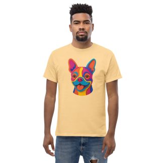 Boston Terrier in paper cutout style with bright colors