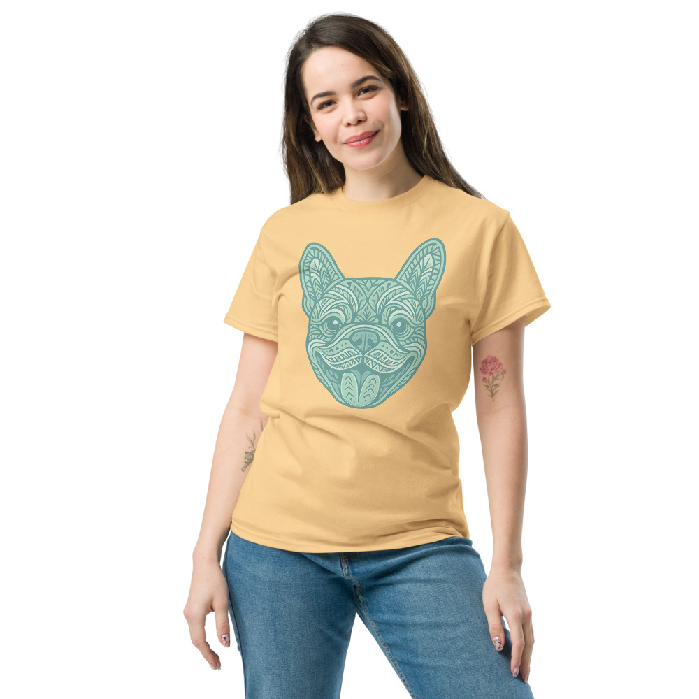 French Bulldog in tribal pattern with pastel greens and blues - Image 3