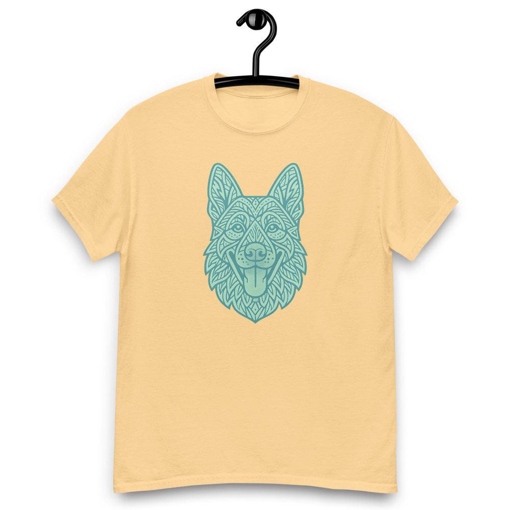 German Shepherd in tribal pattern with pastel greens and blues - Image 4