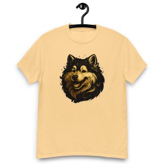 Samoyed in whimsical fantasy style with black and gold colors