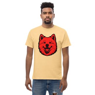 Samoyed in Pop Art style with bright red and deep black colors