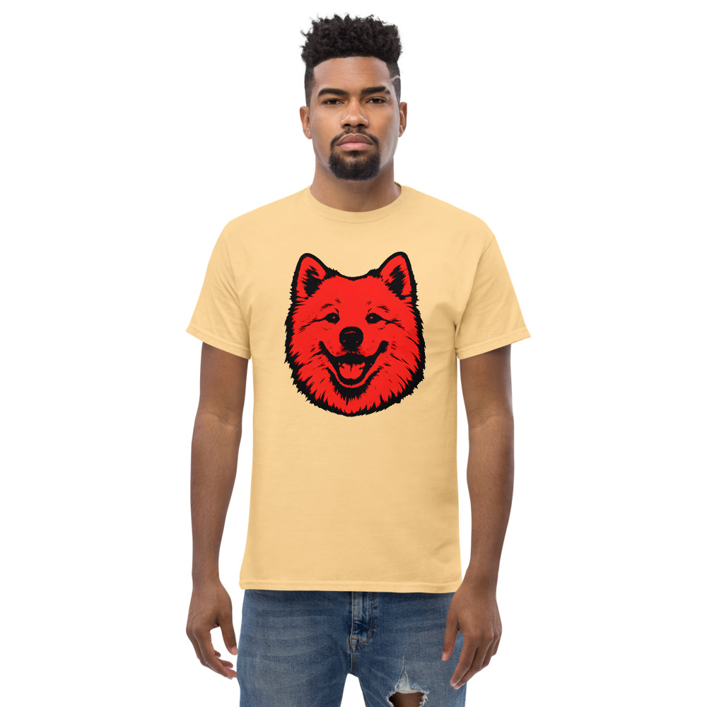 Samoyed in Pop Art style with bright red and deep black colors