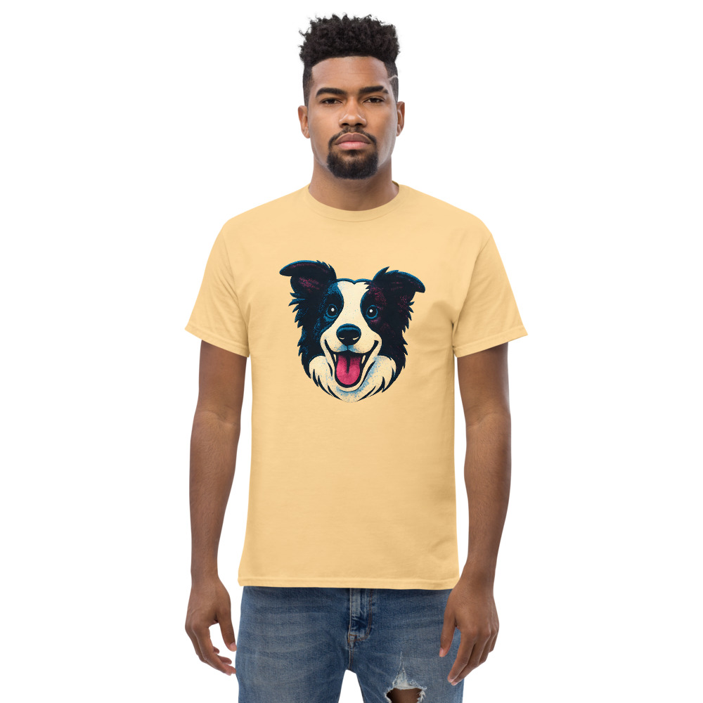 Border Collie in retro print style with CMYK halftone colors