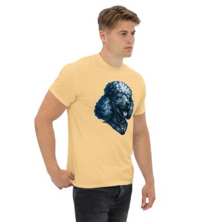 Poodle in futuristic cyberpunk style with steel silver and electric blue