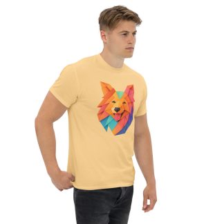 Shetland Sheepdog in origami paper style with bright colors