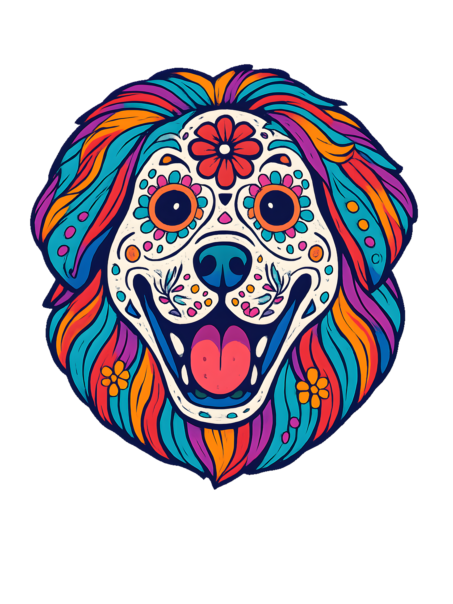 Tibetan Mastiff in Day of Dead style with bright colors - Image 2